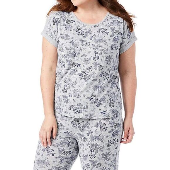 Lucky Brand L Gray Blue Floral Comfortable Tee Tank Short & Pant 4 pc PJ Set - Picture 3 of 17